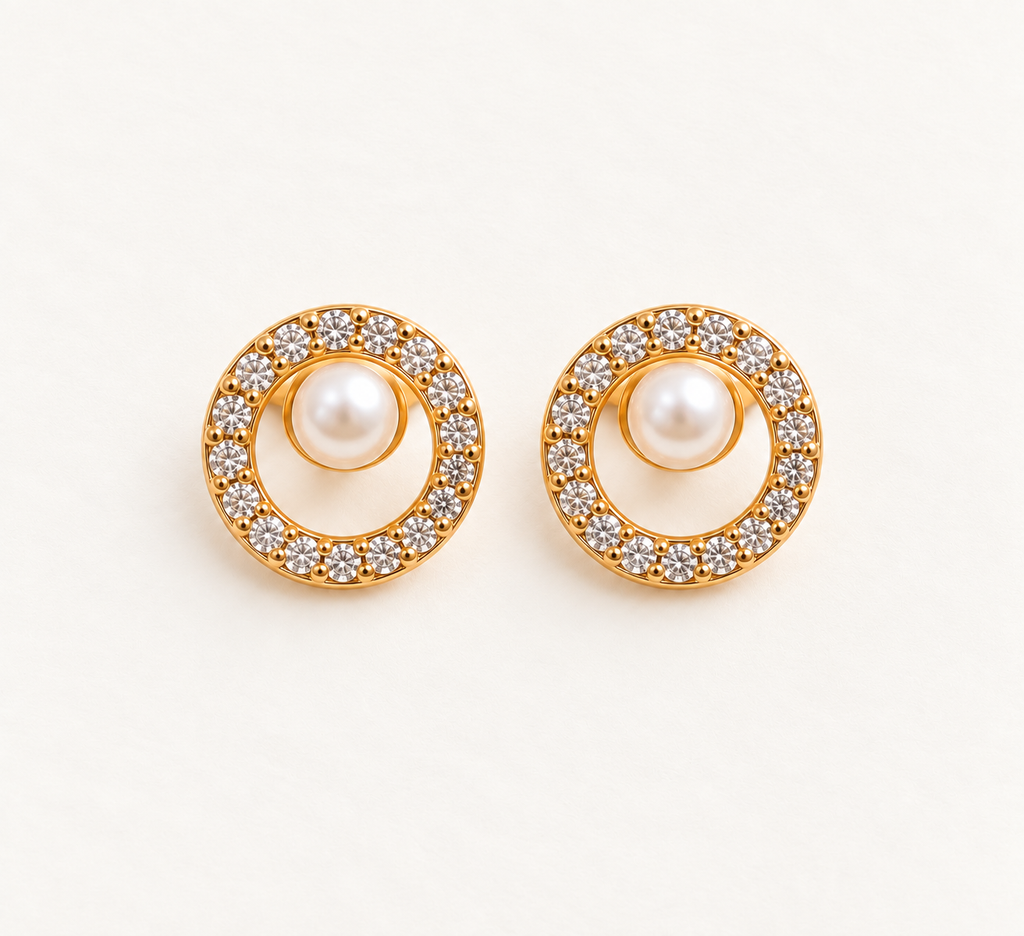JARSÉA Pearl CZ Round Stud Earrings