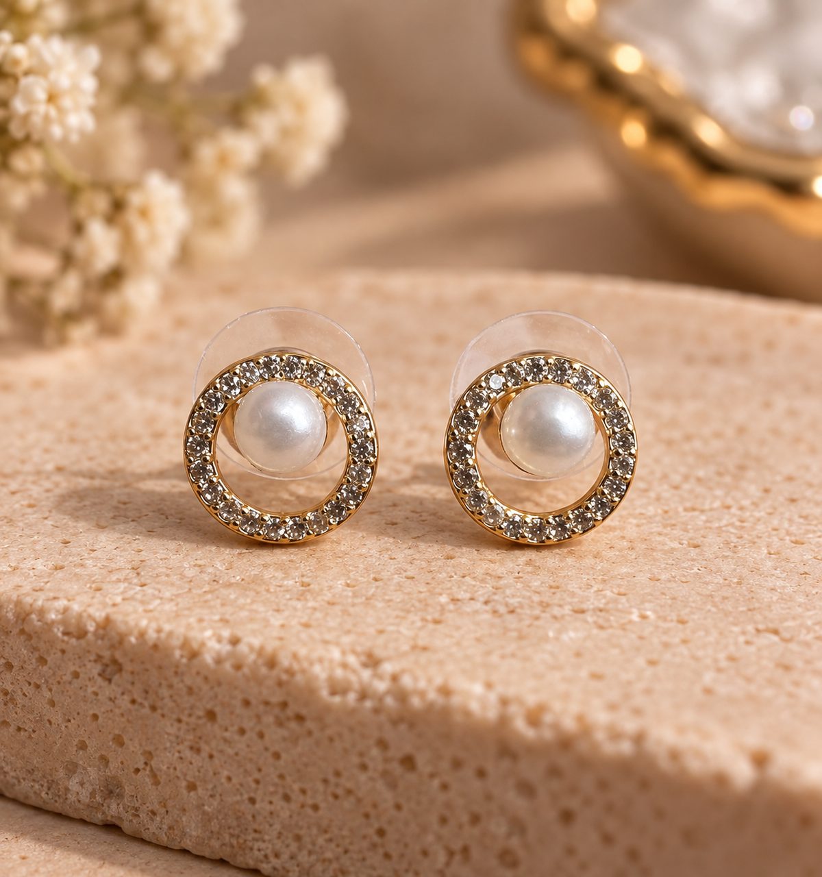 JARSÉA Pearl CZ Round Stud Earrings