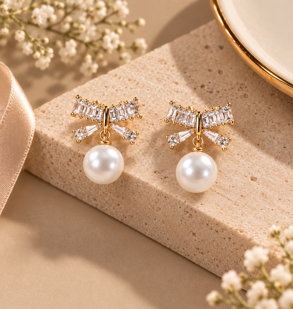 JARSÉA Pearl Bow & Large Pearl Earrings