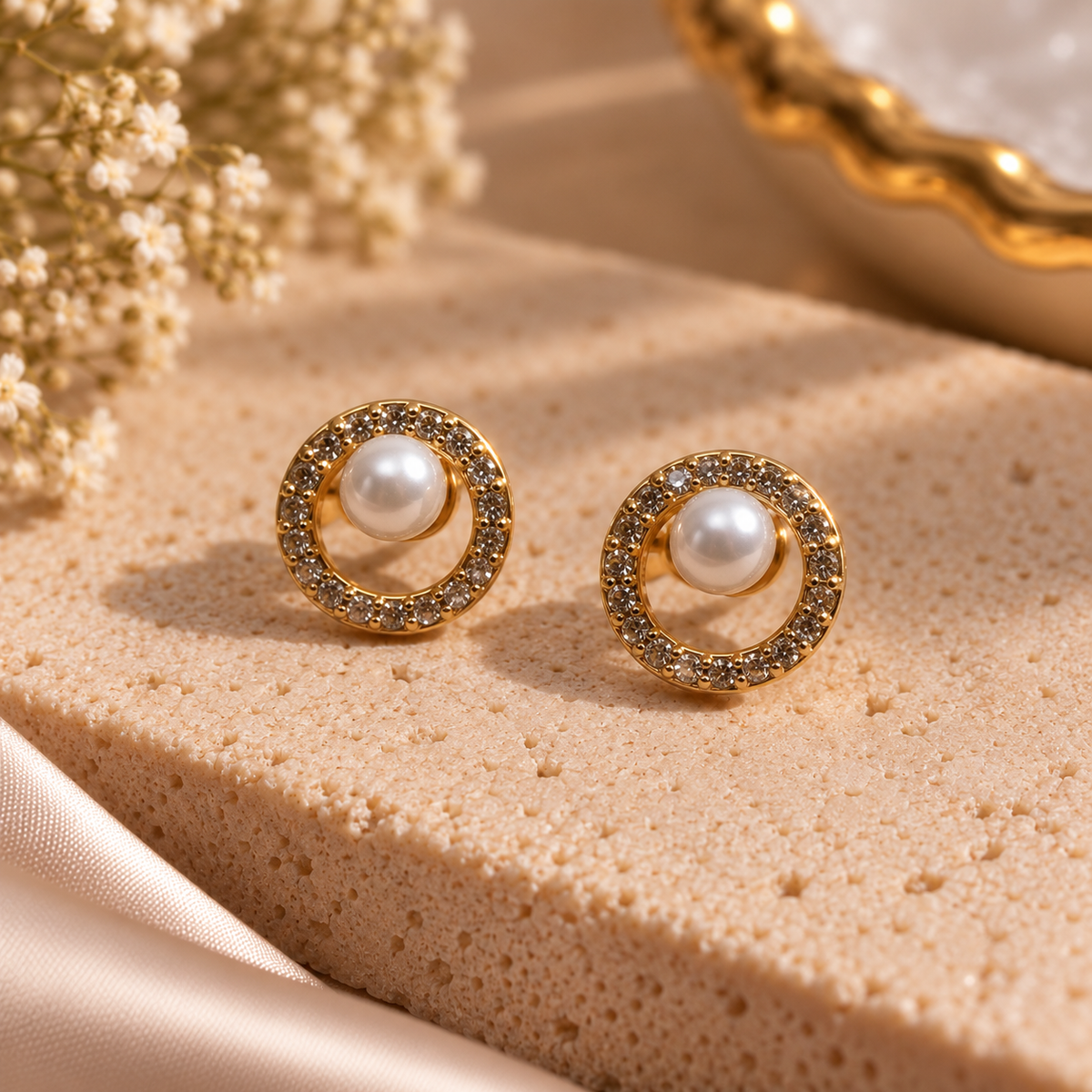 JARSÉA Pearl CZ Round Stud Earrings
