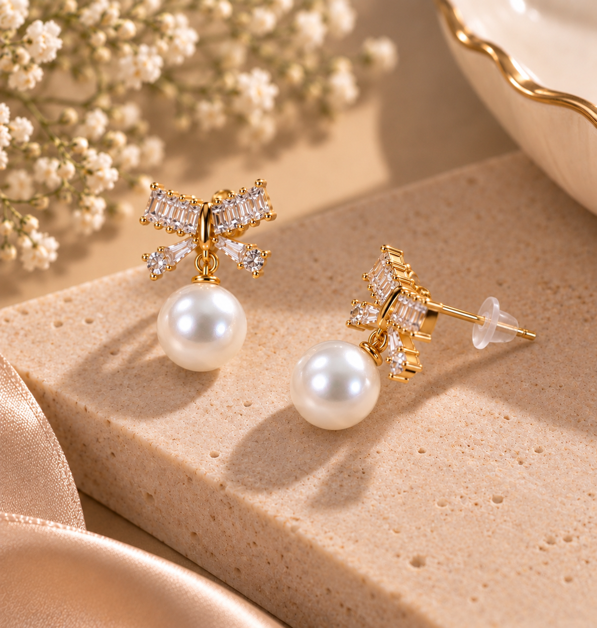 JARSÉA Pearl Bow & Large Pearl Earrings