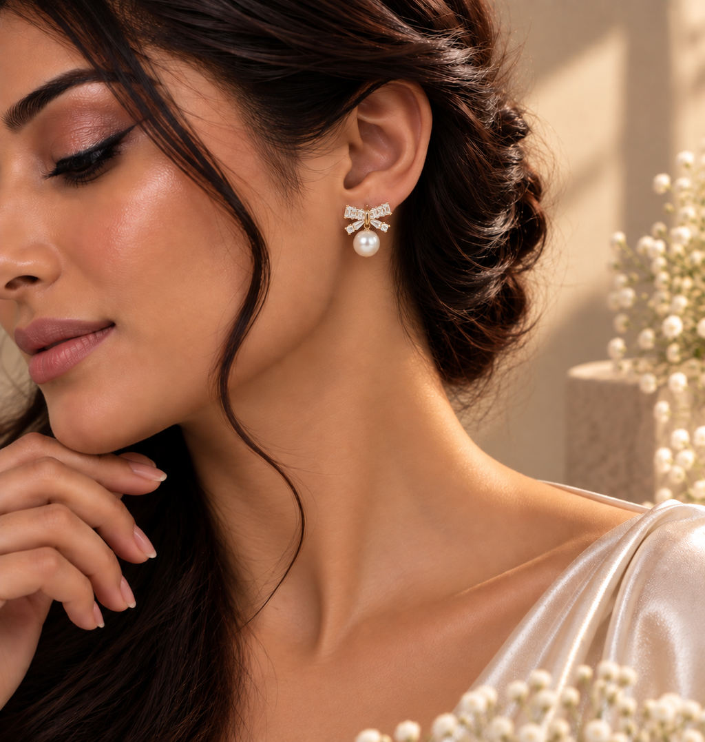 JARSÉA Pearl Bow & Large Pearl Earrings