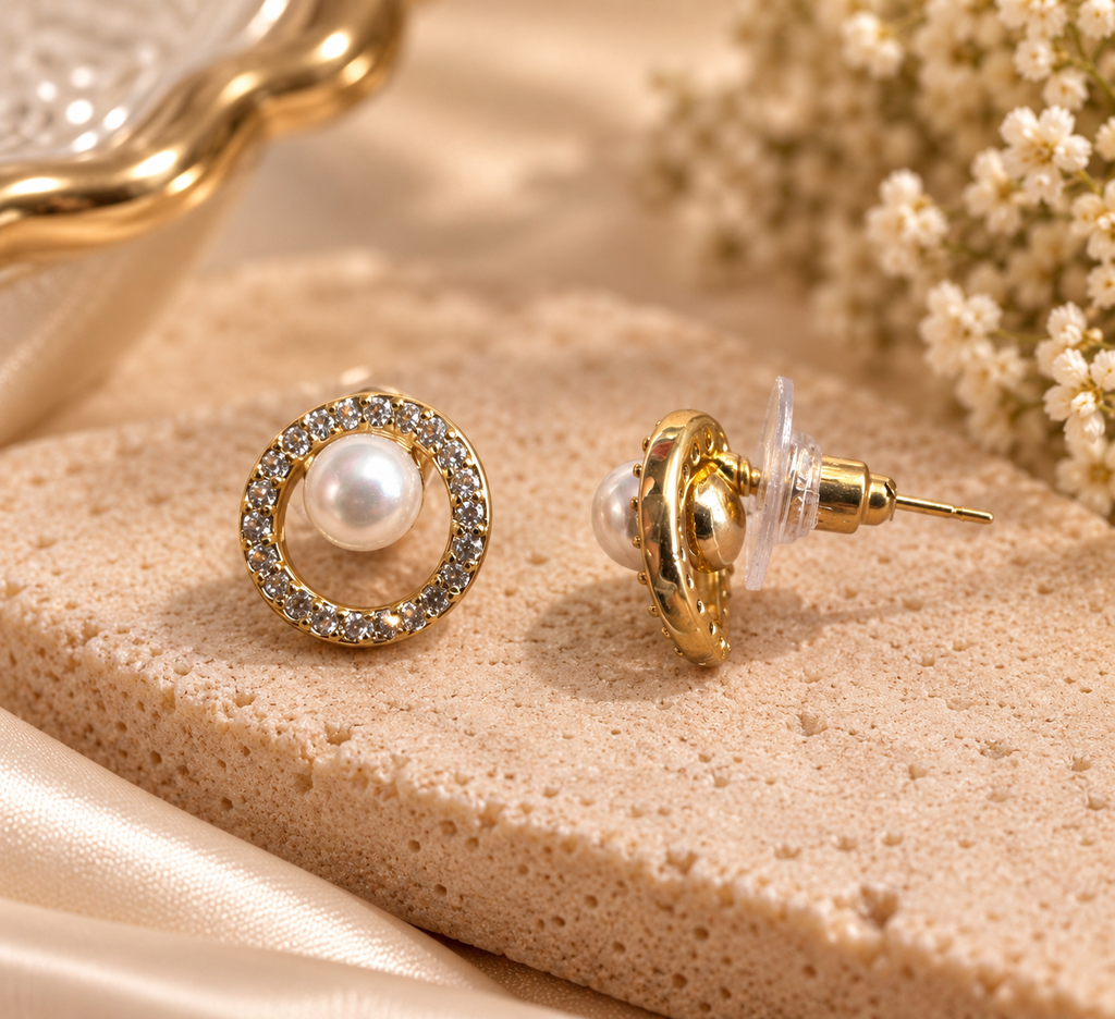 JARSÉA Pearl CZ Round Stud Earrings