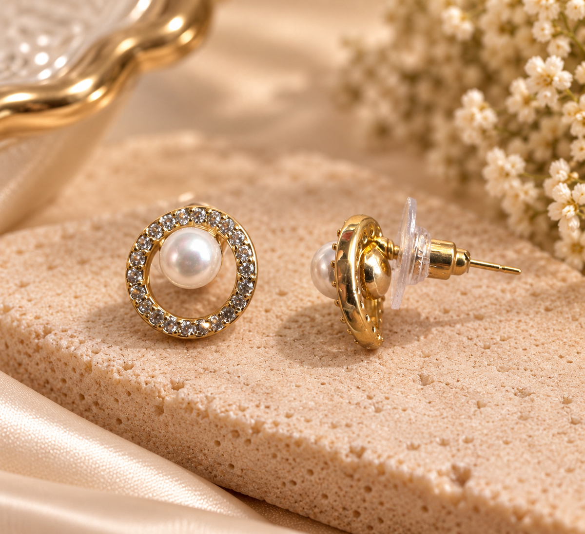 JARSÉA Pearl CZ Round Stud Earrings
